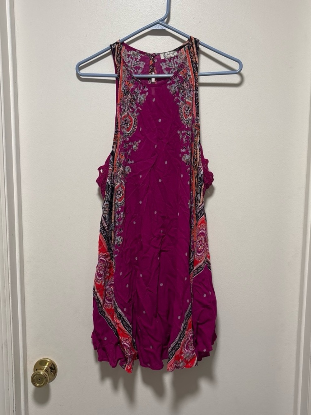 Free People Magenta Paisley boho dress lace details sz medium flowy lightweight
